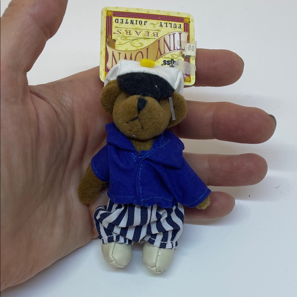 Russ Tiny Brown Bear Sailor Plush in Blue Jacket with White & Navy Stripes